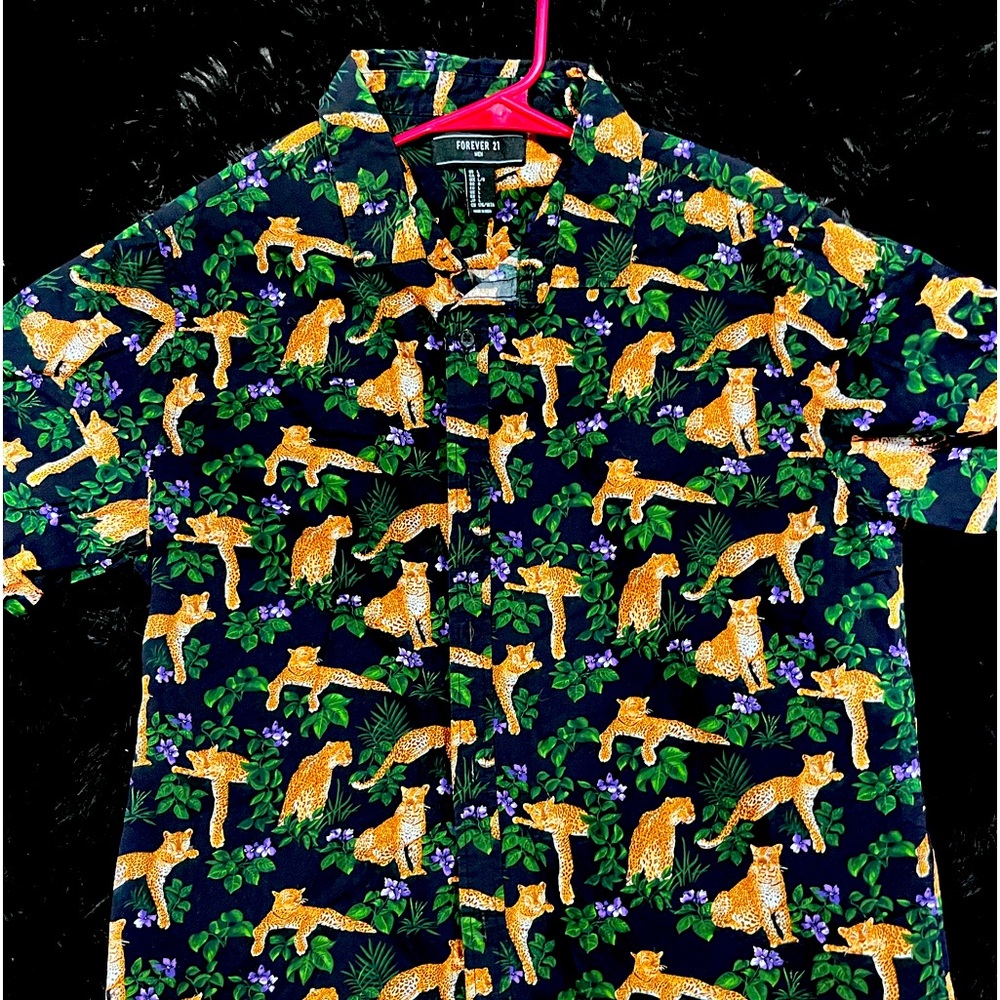 Foreve 21 animal print print button-down shirt with kitties